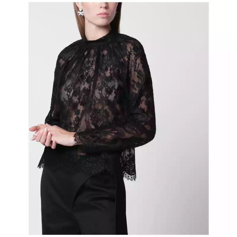 PF26-032TAPL_T_SELF-B.a Self-Portrait High-neck lace blouse with long sleeves in black