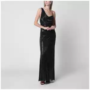 Self-Portrait Draped rhinestone-embellished maxi dress in black