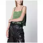Self-Portrait Crystal-embellished metallic knit top in green