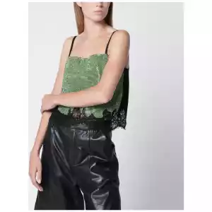 Self-Portrait Crystal-embellished metallic knit top in green