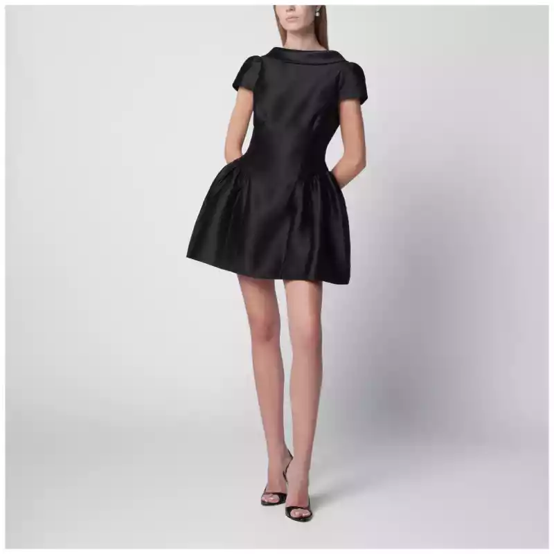 Self-Portrait Mini taffeta dress with collar in black