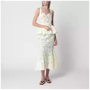 Self-Portrait Yellow peplum midi lace dress