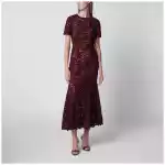 Self-Portrait Burgundy lace midi dress with removable belt