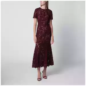 Self-Portrait Burgundy lace midi dress with removable belt