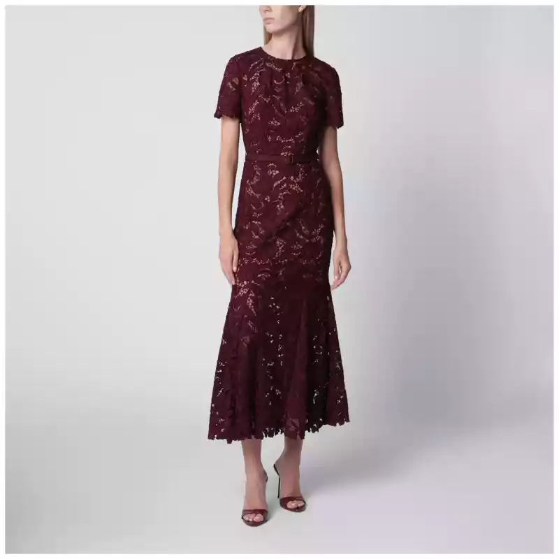 Self-Portrait Burgundy lace midi dress with removable belt