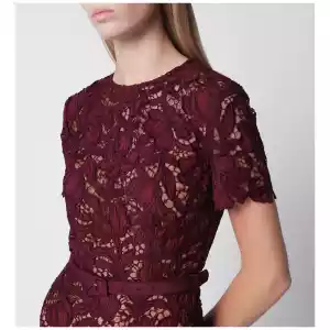 Self-Portrait Burgundy lace midi dress with removable belt
