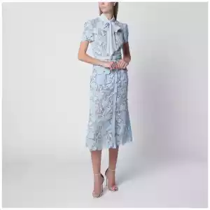 Self-Portrait Tie-neck lace midi dress in blue