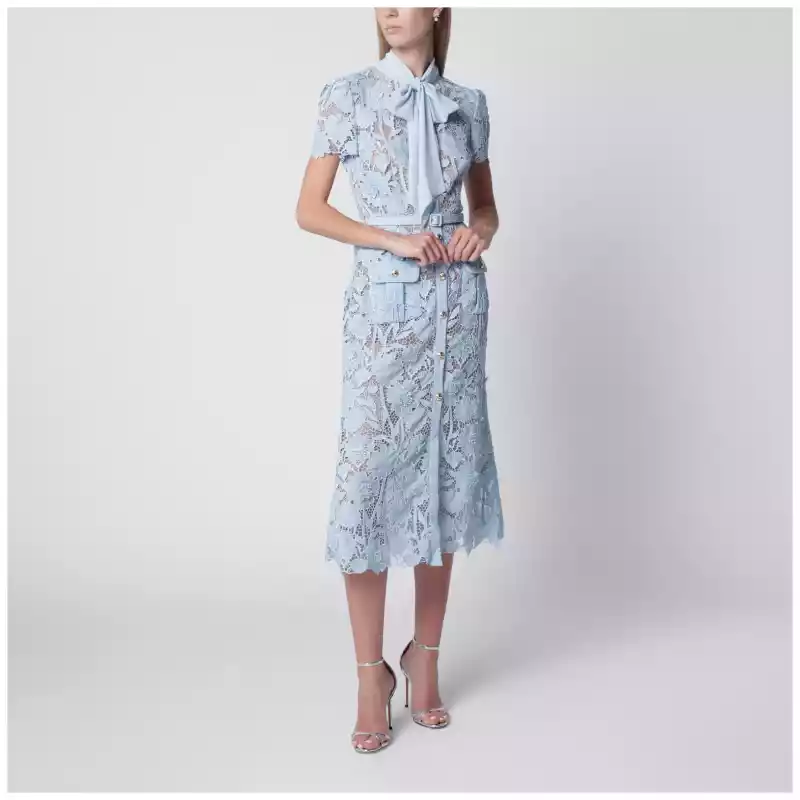 PF26-111MPL_T_SELF-BL.a Self-Portrait Tie-neck lace midi dress in blue