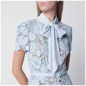 Self-Portrait Tie-neck lace midi dress in blue