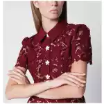 Self-Portrait Lace mini dress with floral buttons in burgundy