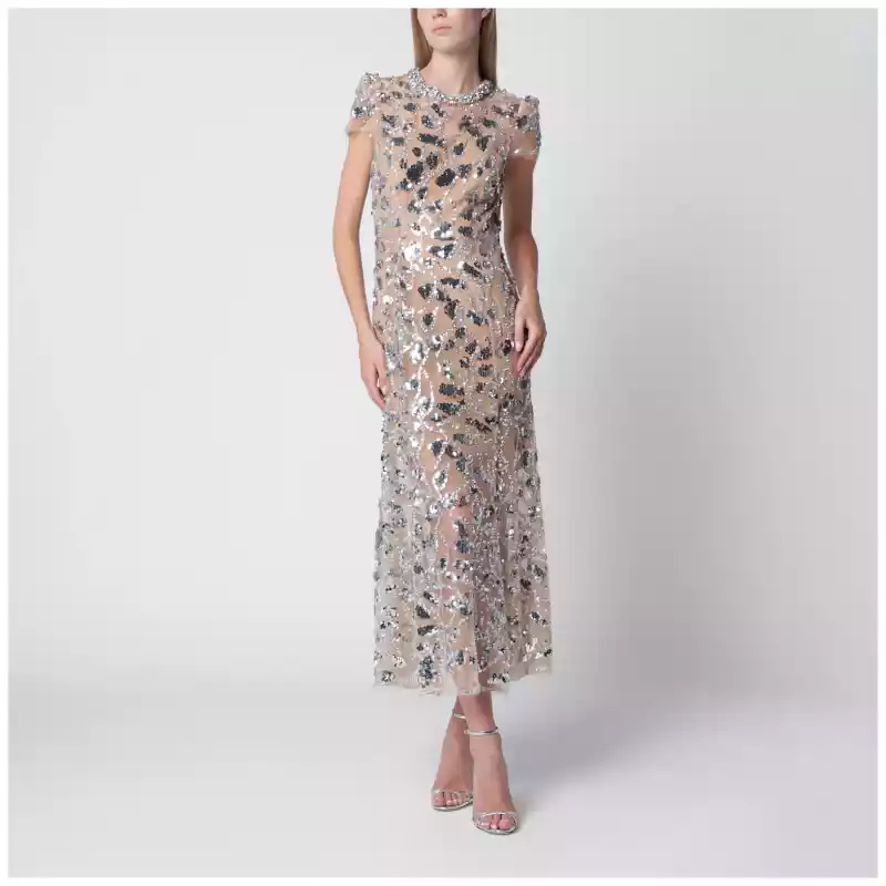 PF26-129MPL_T_SELF-SL.a Self-Portrait Sequin-embellished midi dress in polyester, silver