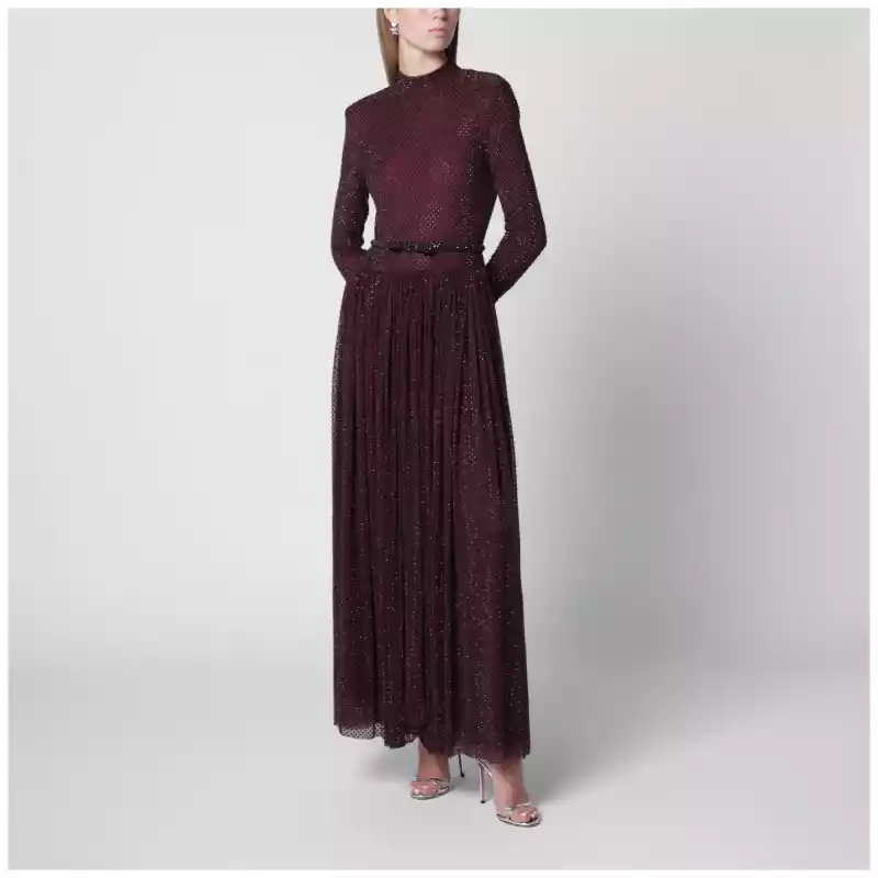 PF26-139XPL_T_SELF-BU.a Self-Portrait Burgundy long dress with rhinestones