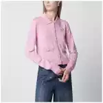 Self-Portrait Wool knit cardigan with floral embroidery in pink