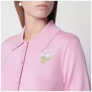 Self-Portrait Wool knit cardigan with floral embroidery in pink