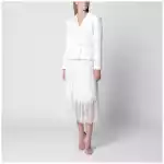 Self-Portrait Bouclé shawl-collar midi dress in cream