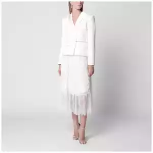 Self-Portrait Bouclé shawl-collar midi dress in cream