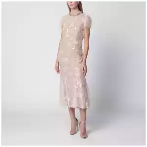 Self-Portrait Floral sequin midi dress in pink polyester