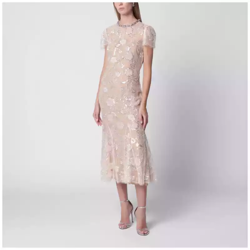 PF26-145MPL_T_SELF-P.a Self-Portrait Floral sequin midi dress in pink polyester