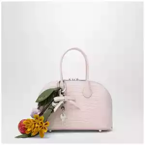 Self-Portrait Mini embossed leather bowling bag in pink