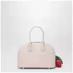 Self-Portrait Mini embossed leather bowling bag in pink