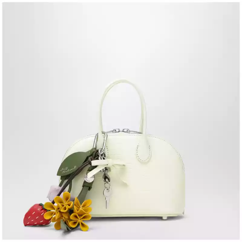 Self-Portrait Mini embossed leather bowling bag in yellow