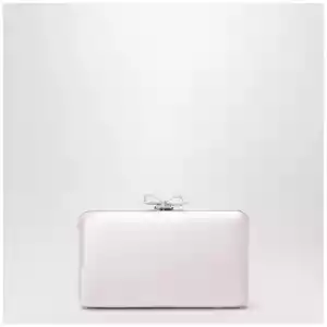Self-Portrait Satin clutch with crystal bow in pink