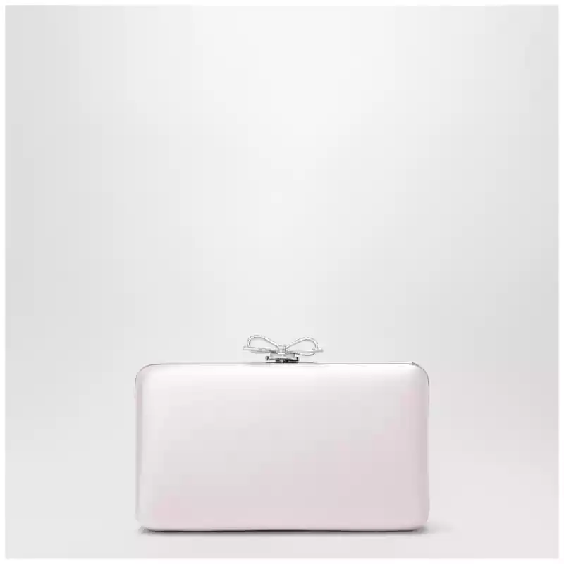 Self-Portrait Satin clutch with crystal bow in pink