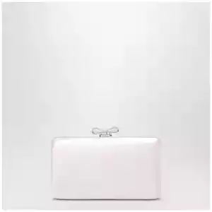 Self-Portrait Satin clutch with crystal bow in pink