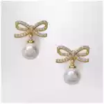 Self-Portrait Bow earrings with pearls in gold-plated brass