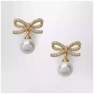 Self-Portrait Bow earrings with pearls in gold-plated brass