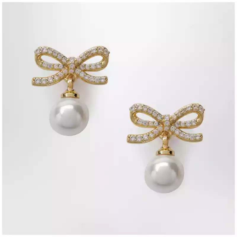 Self-Portrait Bow earrings with pearls in gold-plated brass