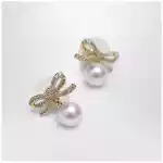Self-Portrait Bow earrings with pearls in gold-plated brass