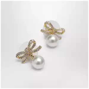 Self-Portrait Bow earrings with pearls in gold-plated brass