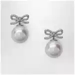Self-Portrait Crystal bow and back pearl earrings in silver