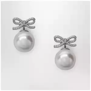 Self-Portrait Crystal bow and back pearl earrings in silver