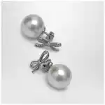 Self-Portrait Crystal bow and back pearl earrings in silver