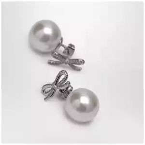 Self-Portrait Crystal bow and back pearl earrings in silver