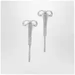 Self-Portrait Double crystal bow drop earrings in silver-plated brass