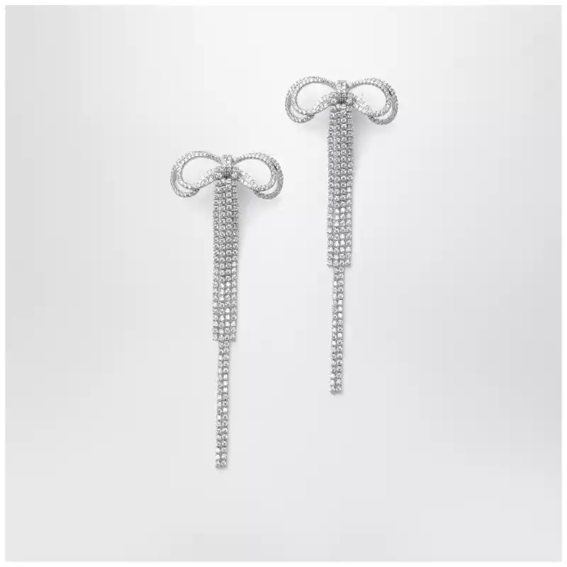 Self-Portrait Double crystal bow drop earrings in silver-plated brass