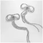 Self-Portrait Double crystal bow drop earrings in silver-plated brass