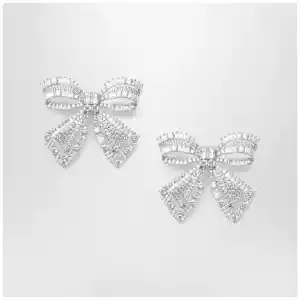 Self-Portrait Crystal bow earrings in silver-plated brass
