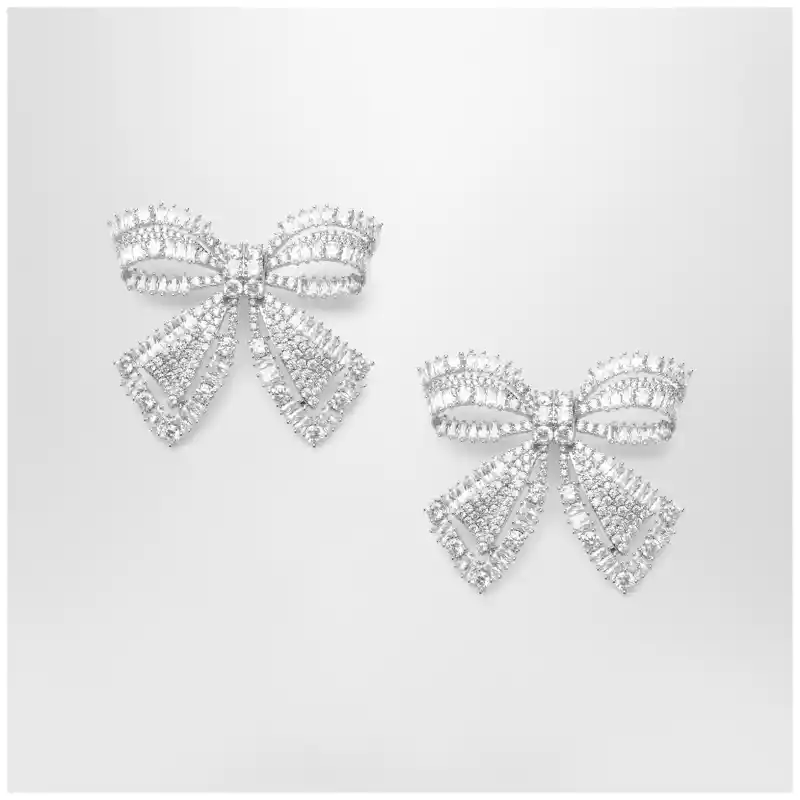 Self-Portrait Crystal bow earrings in silver-plated brass