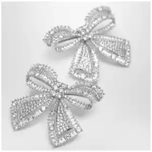 Self-Portrait Crystal bow earrings in silver-plated brass