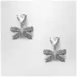 Self-Portrait Heart drop earrings with crystal bow in silver