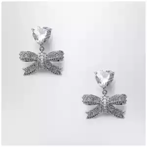 Self-Portrait Heart drop earrings with crystal bow in silver