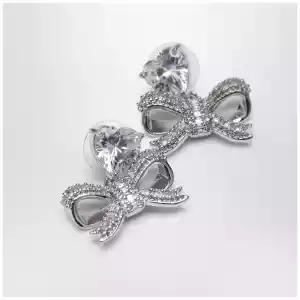 Self-Portrait Heart drop earrings with crystal bow in silver