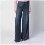 Self-Portrait Wide-leg denim jeans with rhinestone stripes in blue