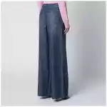 Self-Portrait Wide-leg denim jeans with rhinestone stripes in blue