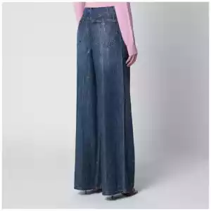 Self-Portrait Wide-leg denim jeans with rhinestone stripes in blue