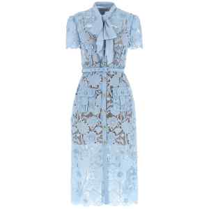 Self-Portrait Blue Lace Tie Neck Midi Dress